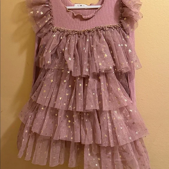 Petite Hailey Charming Pink and Gold Starry Kids Dress
